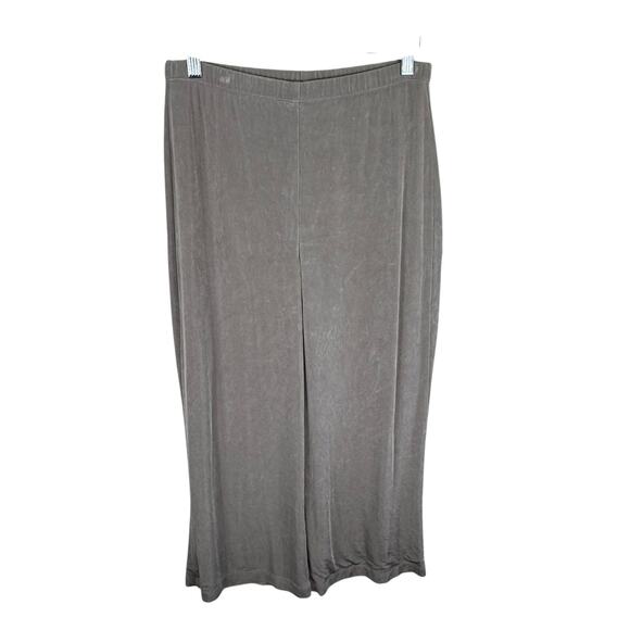 Chico's Travelers Tan Wide Leg Cropped Elastic Waste Slinky Acetate Pants Size M - Picture 1 of 4